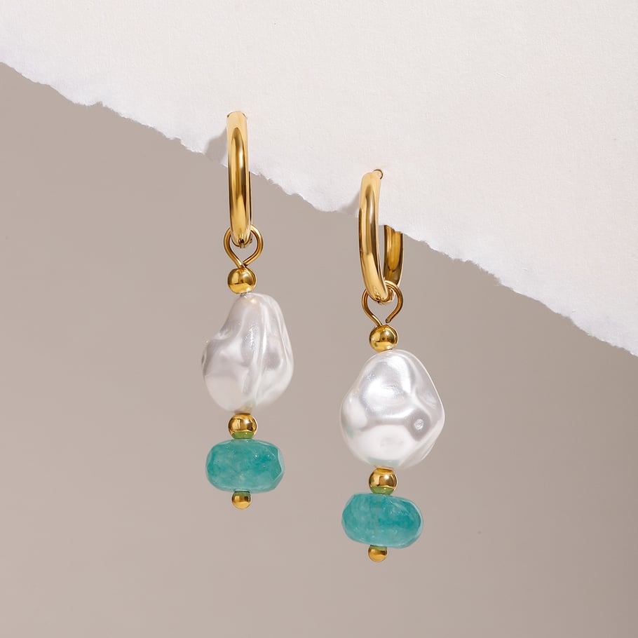 1 par de pendientes colgantes de acero inoxidable dorados con diseño de gota de estilo Ins de la serie clásica para mujer Imagen5