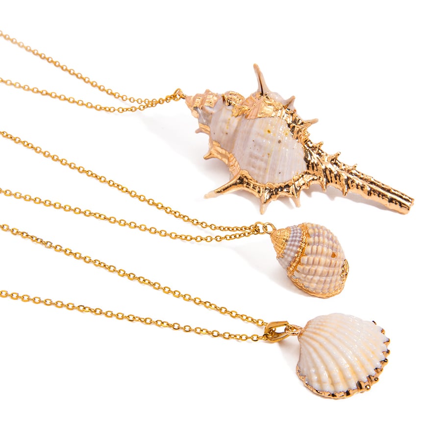 Grenzüberschreitende europäische und amerikanische Ins-Stil 18 Karat Gold Edelstahl dünne Kette hängende weiße Rose Gold Muschel Anhänger Halskette Schmuck Bild6