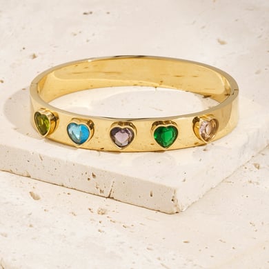 1 Piece Glamorous Series Colorful Heart Shape Stainless Steel Gold Color Women's Bangles h5 Picture3