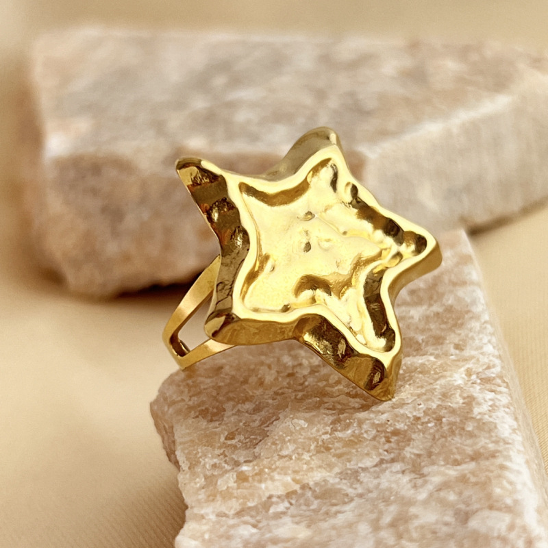 1 Piece Retro Star Stainless Steel Gold Color Women's Adjustable Rings Picture4