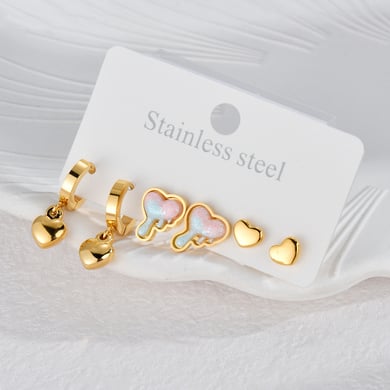 1 Pair Simple Series Sweet Heart Stainless Steel 18K Gold Plated Women Stud Earrings h5 Picture3