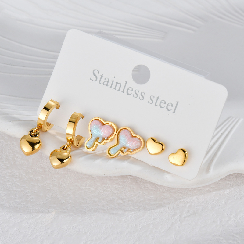 1 Pair Simple Series Sweet Heart Stainless Steel 18K Gold Plated Women Stud Earrings Picture3