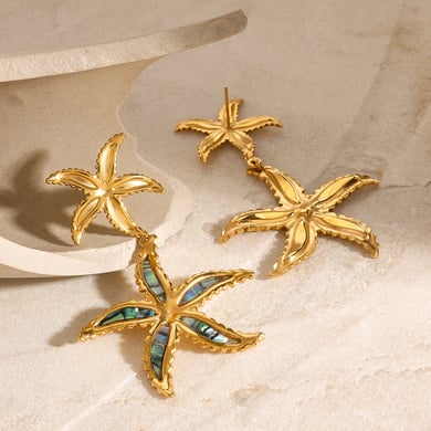 1 Pair Classic Series Europe and America starfish Stainless Steel 18K Gold Plated Women Drop Earrings h5 Picture4