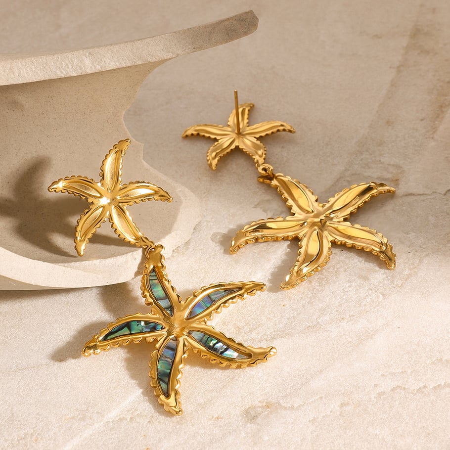 1 Pair Classic Series Europe and America starfish Stainless Steel 18K Gold Plated Women Drop Earrings Picture4