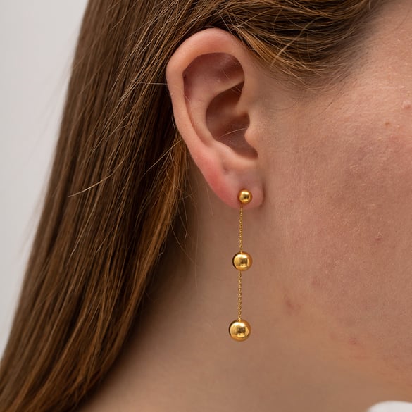 1 Pair Minimalist Series Elegant Sphere Tassels Stainless Steel Gold Color Women's Drop Earrings