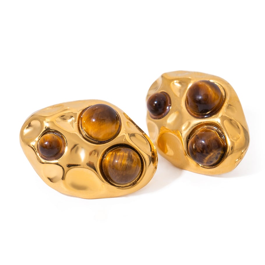 1 Pair Classic Series Retro Geometric Stainless Steel 18K Gold Plated Natural Stone Women Stud Earrings Picture5