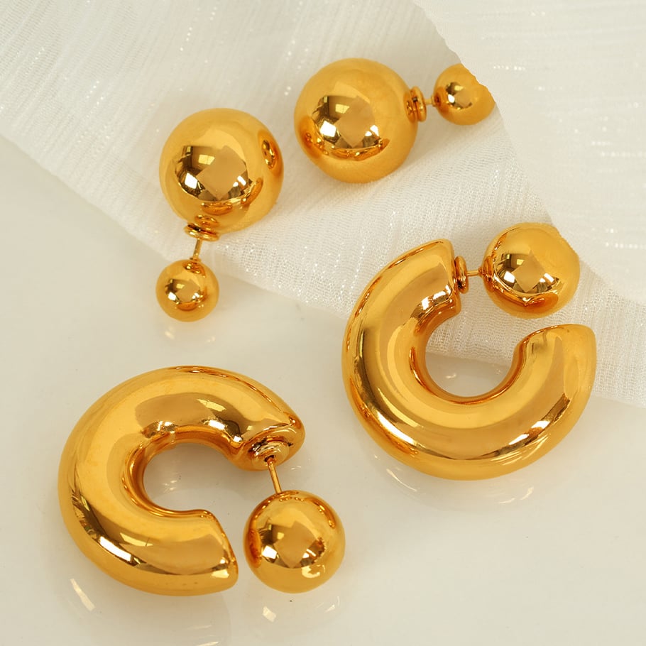 1 Pair Simple Series Simple Solid Color Stainless Steel 18K Gold Plated Women Hoop Earrings Picture4