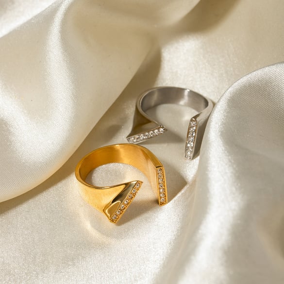 1 Pair Simple Series Simple Geometric Stainless Steel 18K Gold Plated Zircon Women Adjustable Rings 2