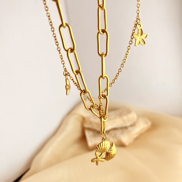 1 pezzo semplice serie semplice tartaruga acciaio inossidabile colore oro perla artificiale collane a strati da donna