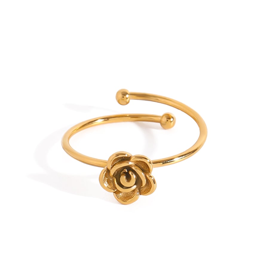 1 Piece Romantic Series Graceful Flower Delicate Stainless Steel Gold Color Women's Adjustable Rings Picture9