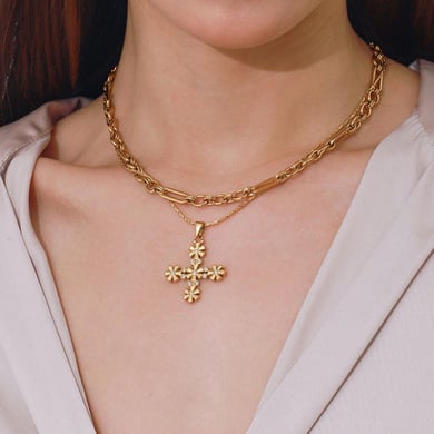 1 Stück Classic Series Europa und Amerika Kreuz Edelstahl Gold Farbe Damen Anhänger Halsketten h5 Bild7