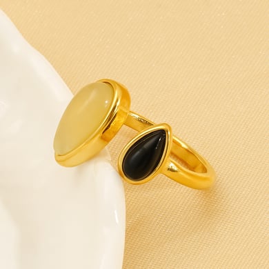 1 Pair Classic Series Retro Droplet Titanium Steel 18K Gold Plated Women Adjustable Rings h5 Picture5
