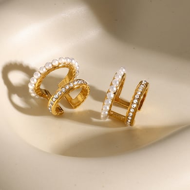 1 Pair Simple Classic Style C Shape Stainless Steel 18K Gold Inlay Rhinestones Women's Clip-on Earrings h5 Picture4