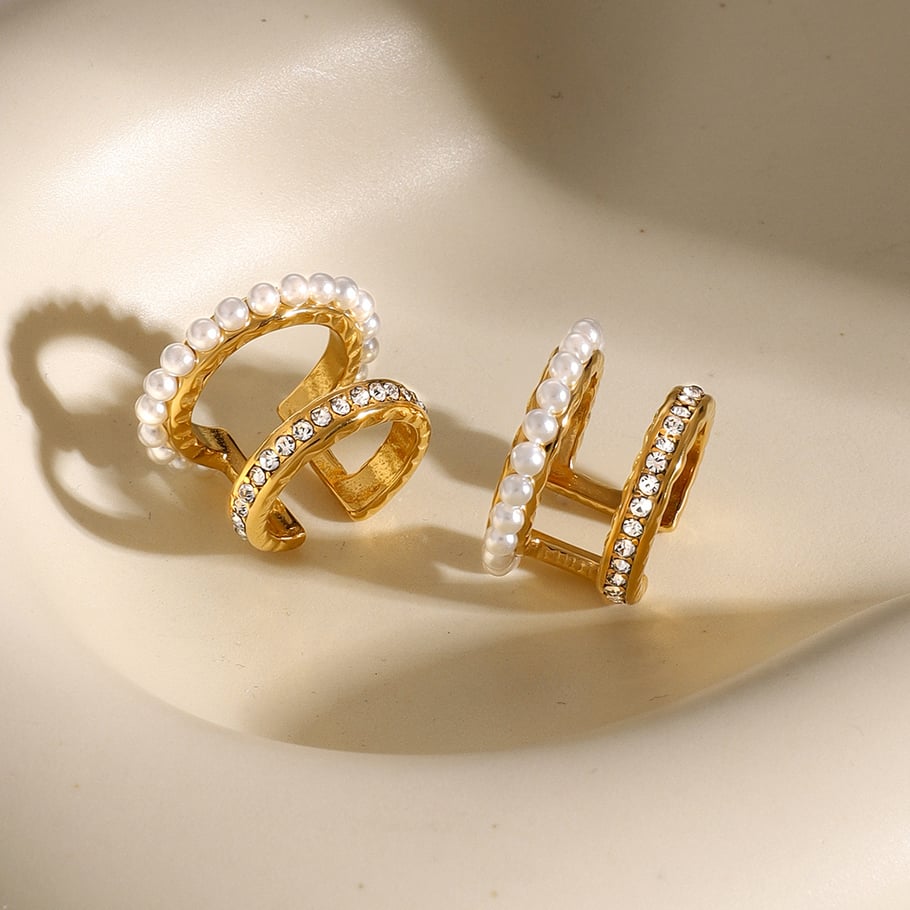 1 Pair Simple Classic Style C Shape Stainless Steel 18K Gold Inlay Rhinestones Women's Clip-on Earrings Picture4