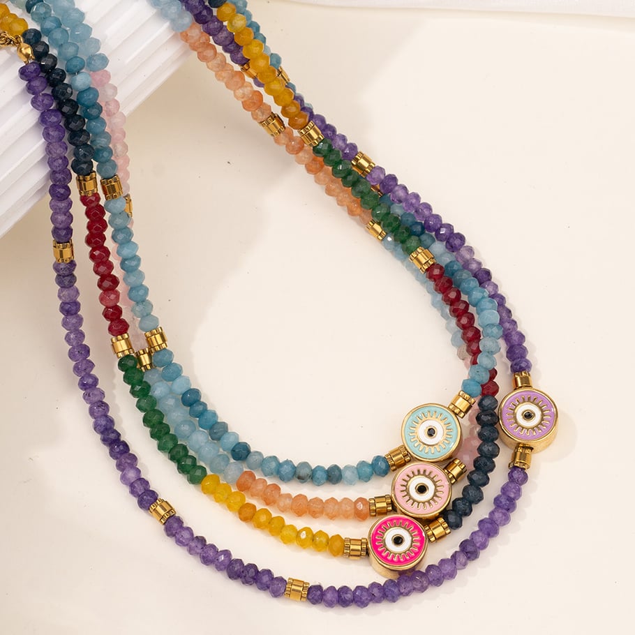 1 Piece Ethnic Series Classic Eye Pattern Stainless Steel Gold Color Women's Crystal Beaded Necklaces Picture10