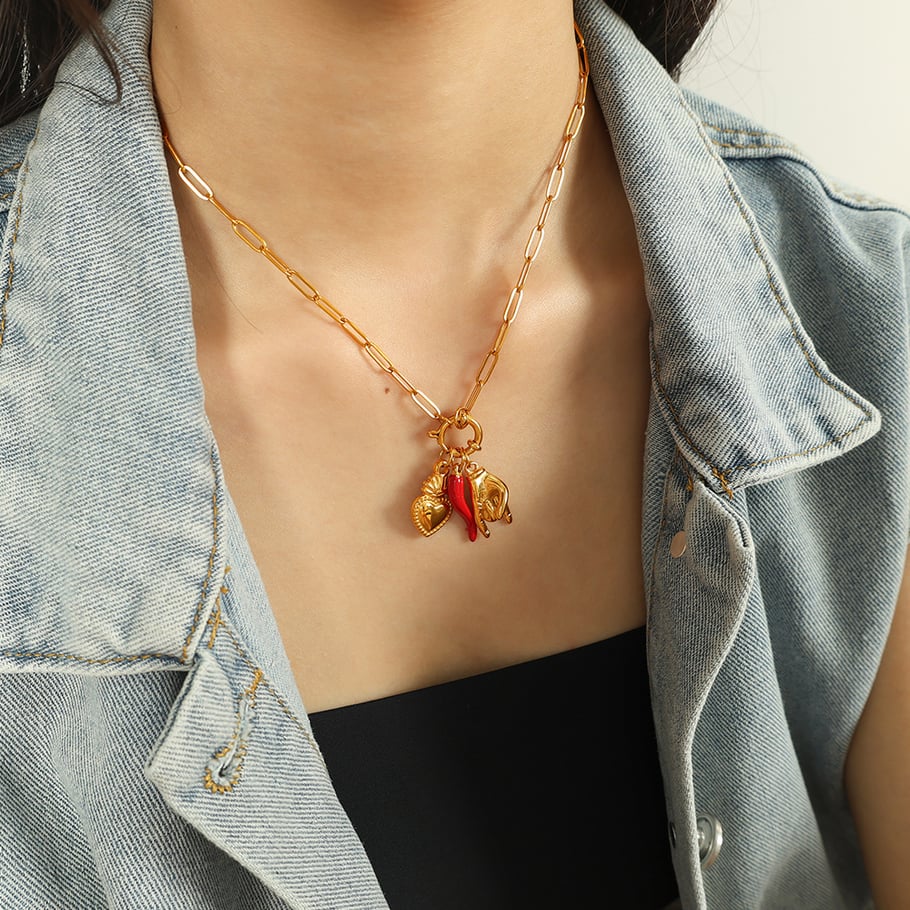 1 Piece Simple Series Retro Heart Stainless Steel 18K Gold Plated Women Pendant Necklaces Picture5