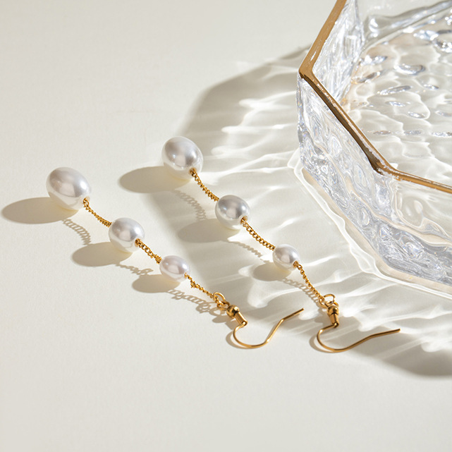 1 Pair Simple Series Elegant Tassel Stainless Steel 18K Gold Plated Artificial Pearl Women Drop Earrings Picture5