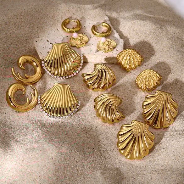 Orecchini in acciaio inossidabile con conchiglia nuova serie estiva transfrontaliera in rete rossa stessa spiaggia stile orecchini in acciaio al titanio di alta qualità 2