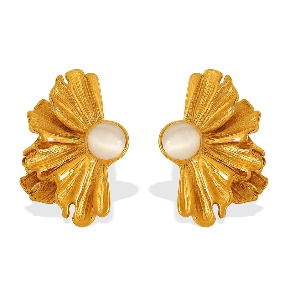 1 Pair Luxurious Series Elegant Flower Titanium Steel 18K Gold Color Plated Artificial Pearl Women's Stud Earrings Picture5
