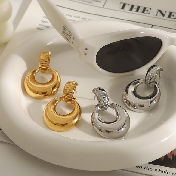 1 Pair Modern Series Daily Annular Shape Stainless Steel Gold Color Women's Drop Earrings 2