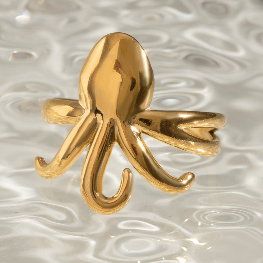 1 Pair Simple Series Vacation Animal Stainless Steel 18K Gold Plated Women Adjustable Rings Picture5