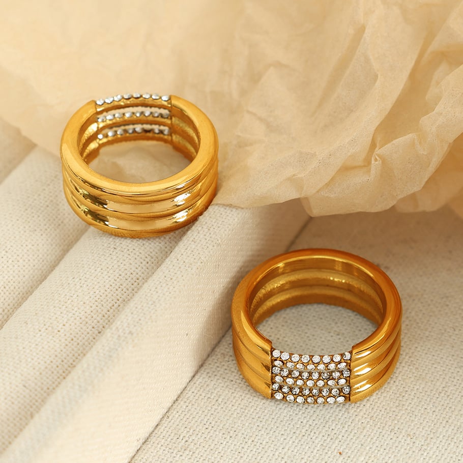 1 pair simple series simple geometric stainless steel gold plated rhinestone women single rings h5Picture4