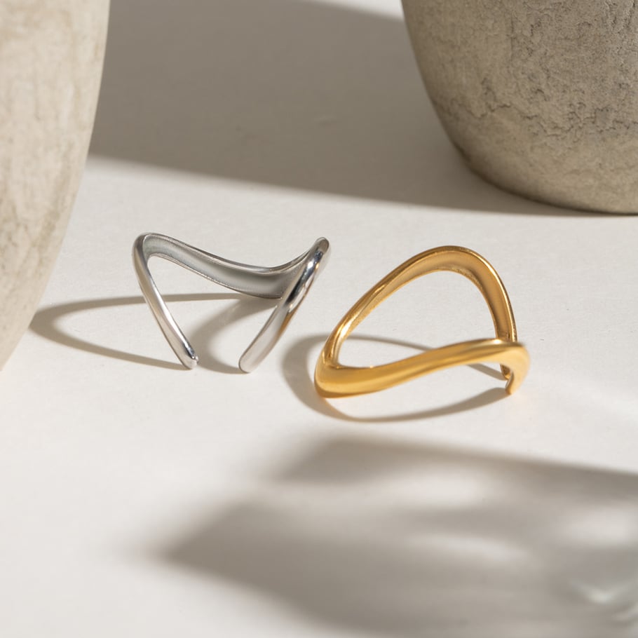 1 Pair Simple Series Simple Geometric Stainless Steel 18K Gold Plated Women Adjustable Rings Picture3
