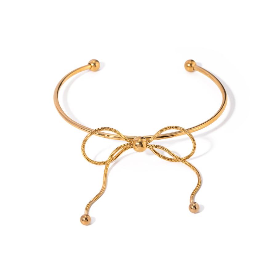 1 Stück Simple Series Sweet Bow Knot Edelstahl 18 Karat vergoldet Damen Armreifen Bild4