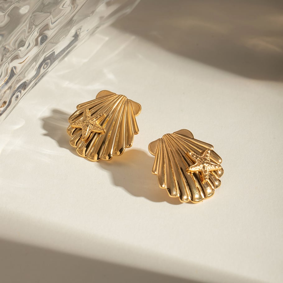 Europäische und amerikanische grenzüberschreitende INS-Stil Sommer Ozean Serie 18 Karat Gold Edelstahl Muschel klebrige Seestern Ohrringe Ohrringe Schmuck für Frauen Bild3