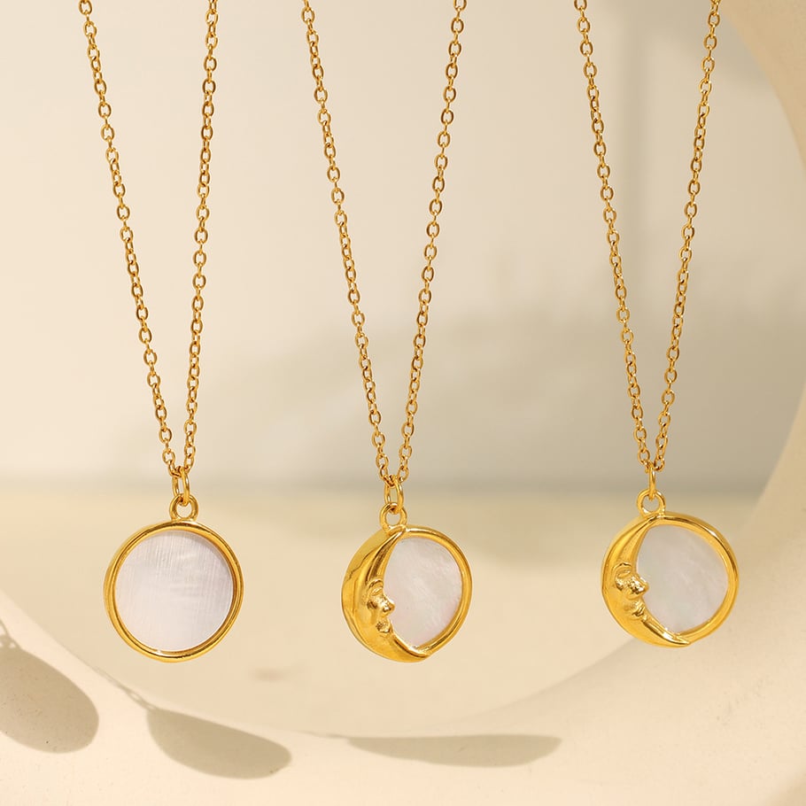 1 Piece Romantic Series Classic Sun/Moon Titanium Steel   Gold Color  Shell Women's Pendant Necklaces Picture3