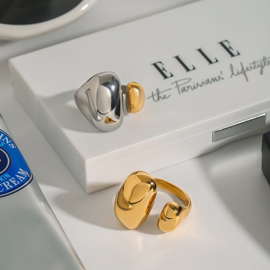 Anillos individuales de acero inoxidable irregulares de color dorado para mujer, serie simple de Europa y América, 1 pieza Imagen4