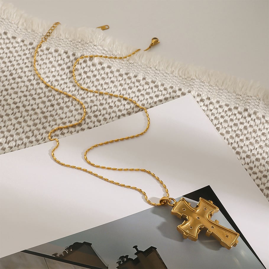 1 Stück Ethnische Serie Klassisches Kreuz Edelstahl Goldfarben plattiert Damen Anhänger Halsketten Bild7