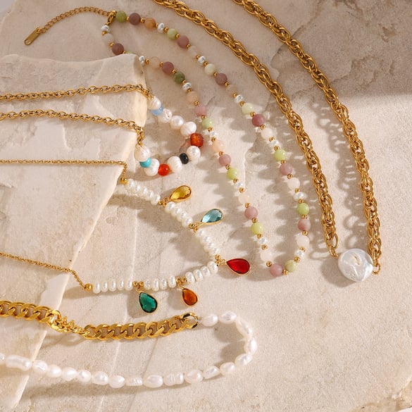 1 pezzo semplice serie elegante perline in acciaio inossidabile placcato oro 18 carati perle donne collane di perline 2
