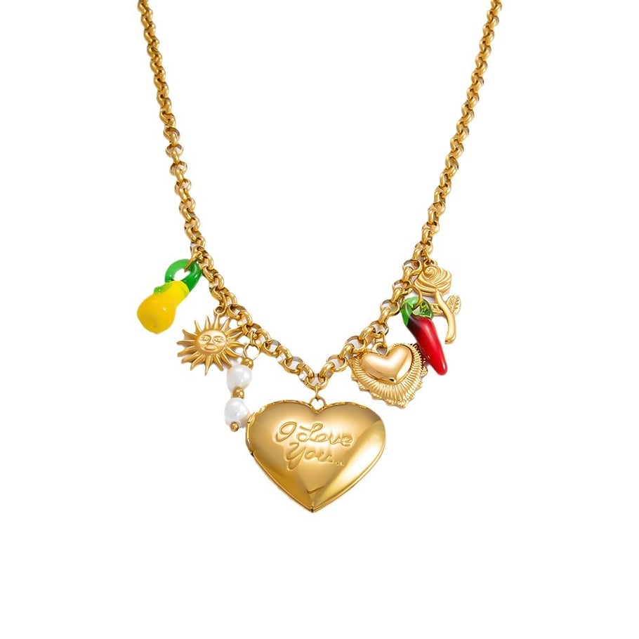 1 Piece Romantic Series Daily Heart Stainless Steel 18K Gold Color Plated Glass Women's Pendant Necklaces Picture10
