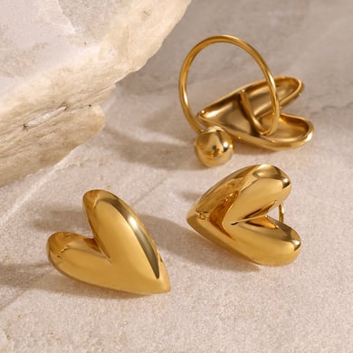 1 Paar Simple Series Retro Herz Edelstahl 18 Karat vergoldet Damen verstellbare Ringe h5 Bild3