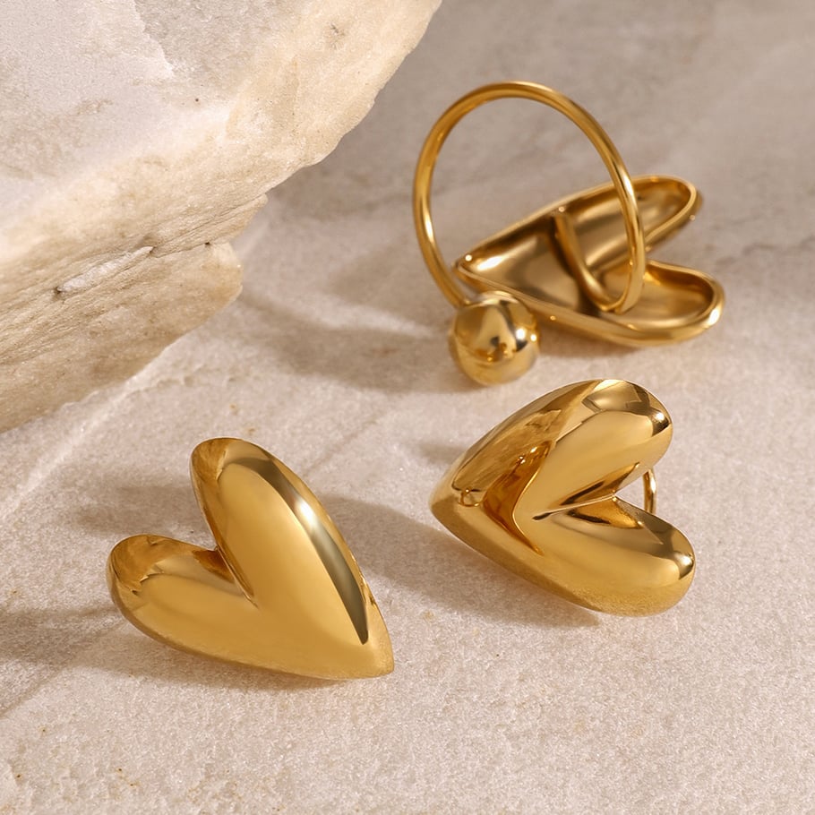 1 Paar Simple Series Retro Herz Edelstahl 18 Karat vergoldet Damen verstellbare Ringe Bild3