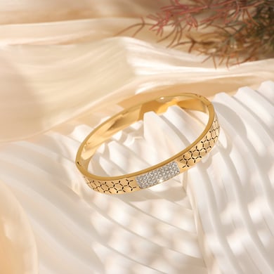 1 Piece Modern Series Elegant Hexagon Pattern Stainless Steel Gold Color Women's Bangles h5 Picture4