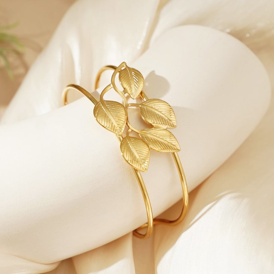 1 Piece Exquisite Series Natural Leaf Stainless Steel Gold Color Women's Bangles Picture5