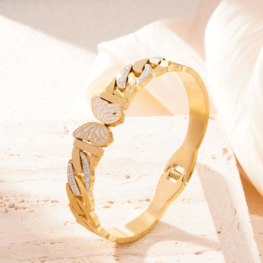 1 Piece Sparkling Series Sweet Butterfly Stainless Steel Gold Color Women's Bangles Picture5