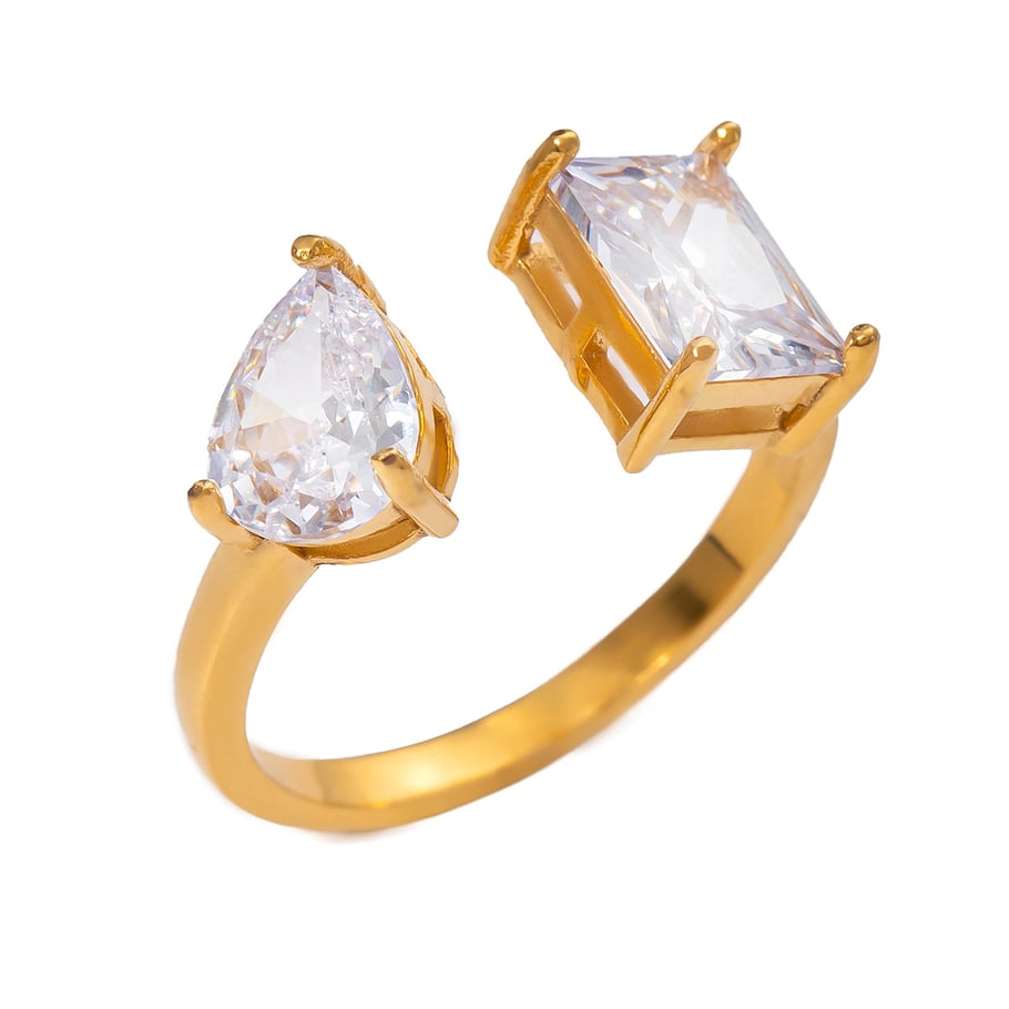 1 Paar Simple Series Ins Style Geometrischer Edelstahl 18 Karat vergoldet Zirkon Damen verstellbare Ringe Bild6