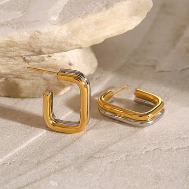 1 Pair Simple Series Casual Geometric Stainless Steel 18K Gold Plated Women Hoop Earrings h5 Picture4
