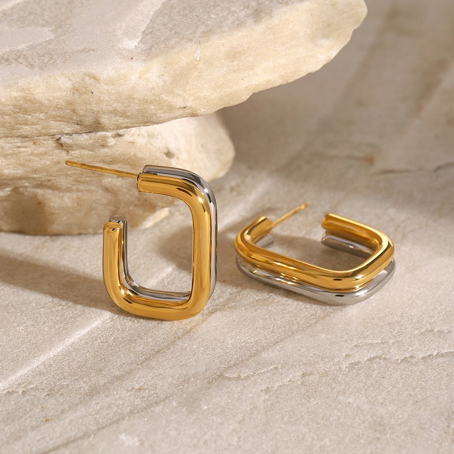 1 Pair Simple Series Casual Geometric Stainless Steel 18K Gold Plated Women Hoop Earrings Picture4
