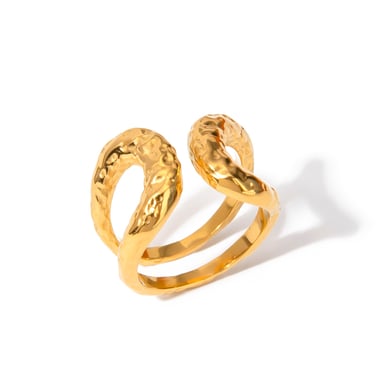 18 Karat Goldring aus Edelstahl, modisches Nischendesign, hochwertiger doppellagiger offener Titanstahlring mit gehämmertem Muster h5 Bild6