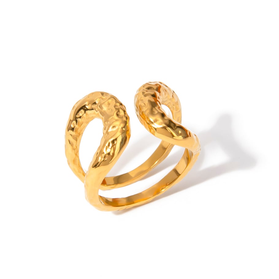 18 Karat Goldring aus Edelstahl, modisches Nischendesign, hochwertiger doppellagiger offener Titanstahlring mit gehämmertem Muster Bild6