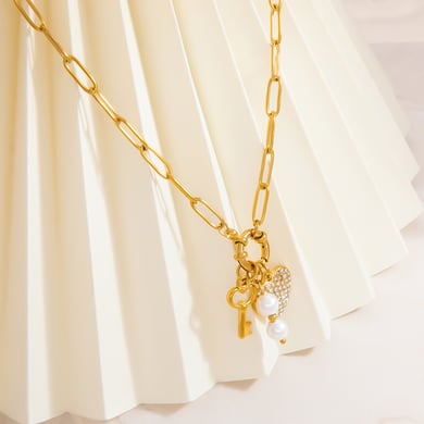 1 Piece Classic Series Daily Heart Stainless Steel 18K Gold Color Plated Rhinestone Women's Pendant Necklaces h5 Picture3