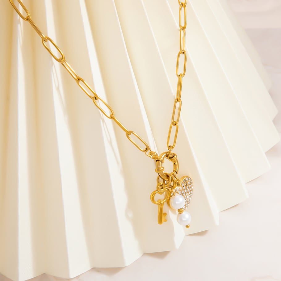 1 Piece Classic Series Daily Heart Stainless Steel 18K Gold Color Plated Rhinestone Women's Pendant Necklaces Picture3