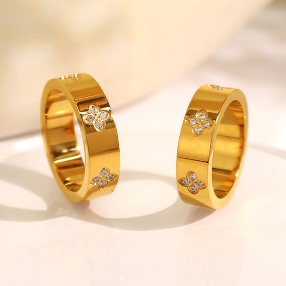 1 Pair Classic Series Chic Geometric Titanium Steel 18K Gold Color Plated Zircon Women's Single Rings 2