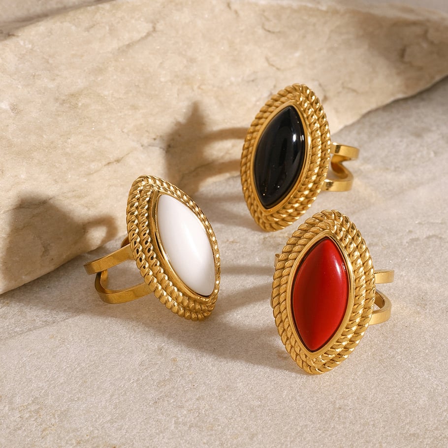 1 Paar Simple Series Retro Eye Edelstahl 18 Karat vergoldet Damen verstellbare Ringe Bild3