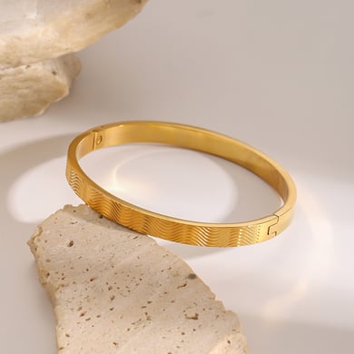 1 Piece Vacation Series Beach Spray Wave Stainless Steel Gold Color Women's Bangles h5 Picture5