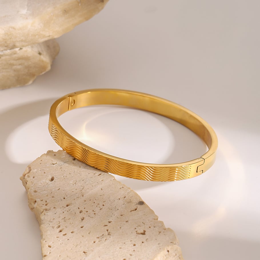 1 Piece Vacation Series Beach Spray Wave Stainless Steel Gold Color Women's Bangles Picture5